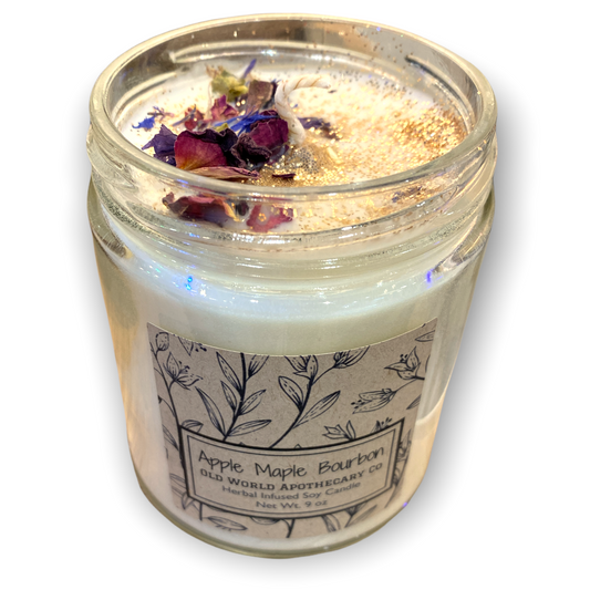 Apple Maple Bourbon Single Wick Herbal Infused Soy Candle - 9-oz - Mellow Monkey
