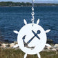 North Country Bells - Sea Anchor Bell Hammertone Blue with White Anchor Windcatcher - 11-in - Mellow Monkey