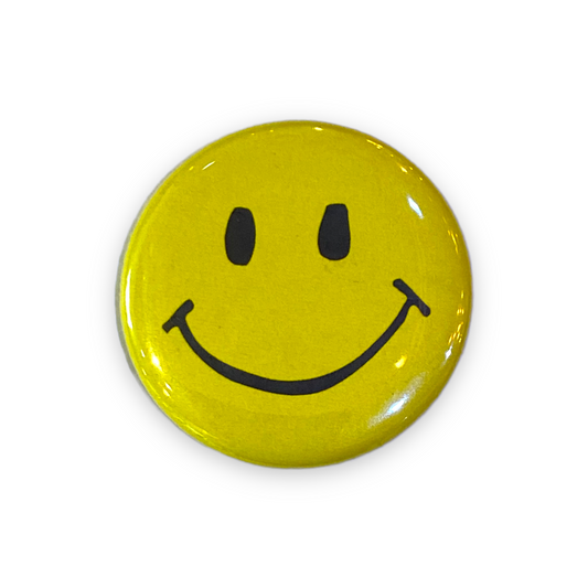Yellow Smile Face - Pin Back Button - 1-1/4-in - Mellow Monkey