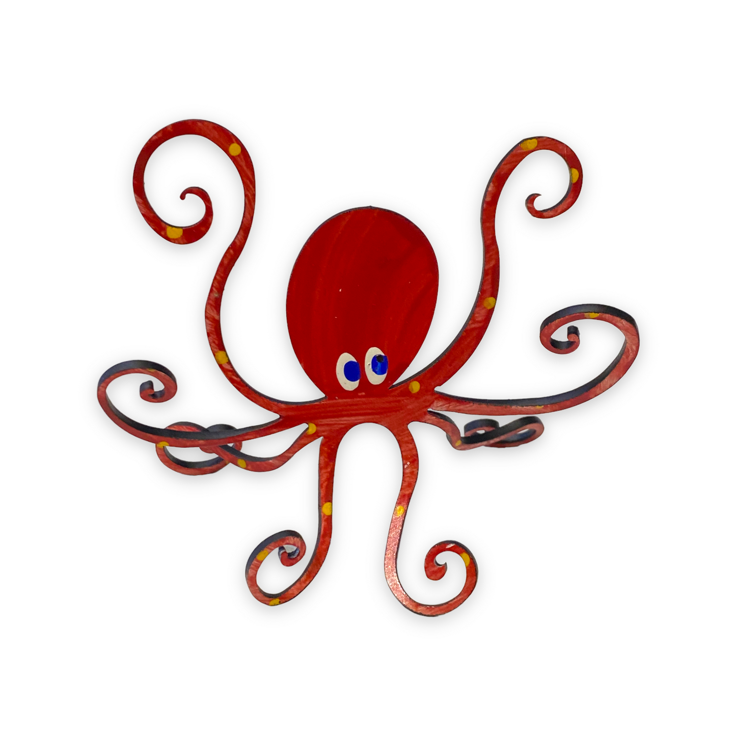Octopus (Red) Hand Painted Freestanding Metal Figurine - 3-1/2-in - Mellow Monkey