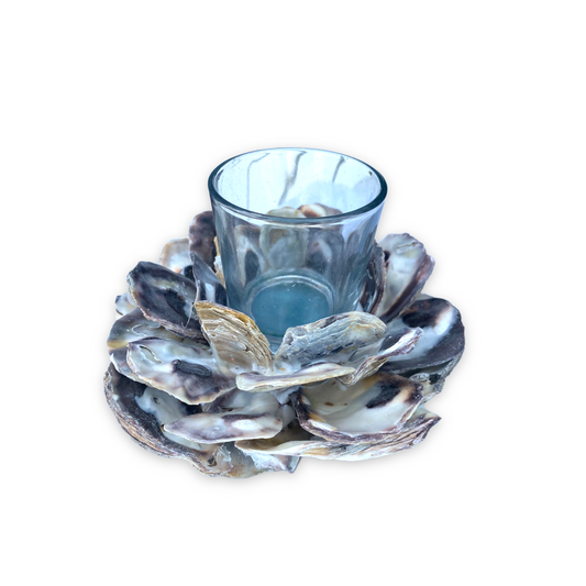 Oyster Shell Cluster Round Votive Candle Holder - 5-1/2-in - Mellow Monkey