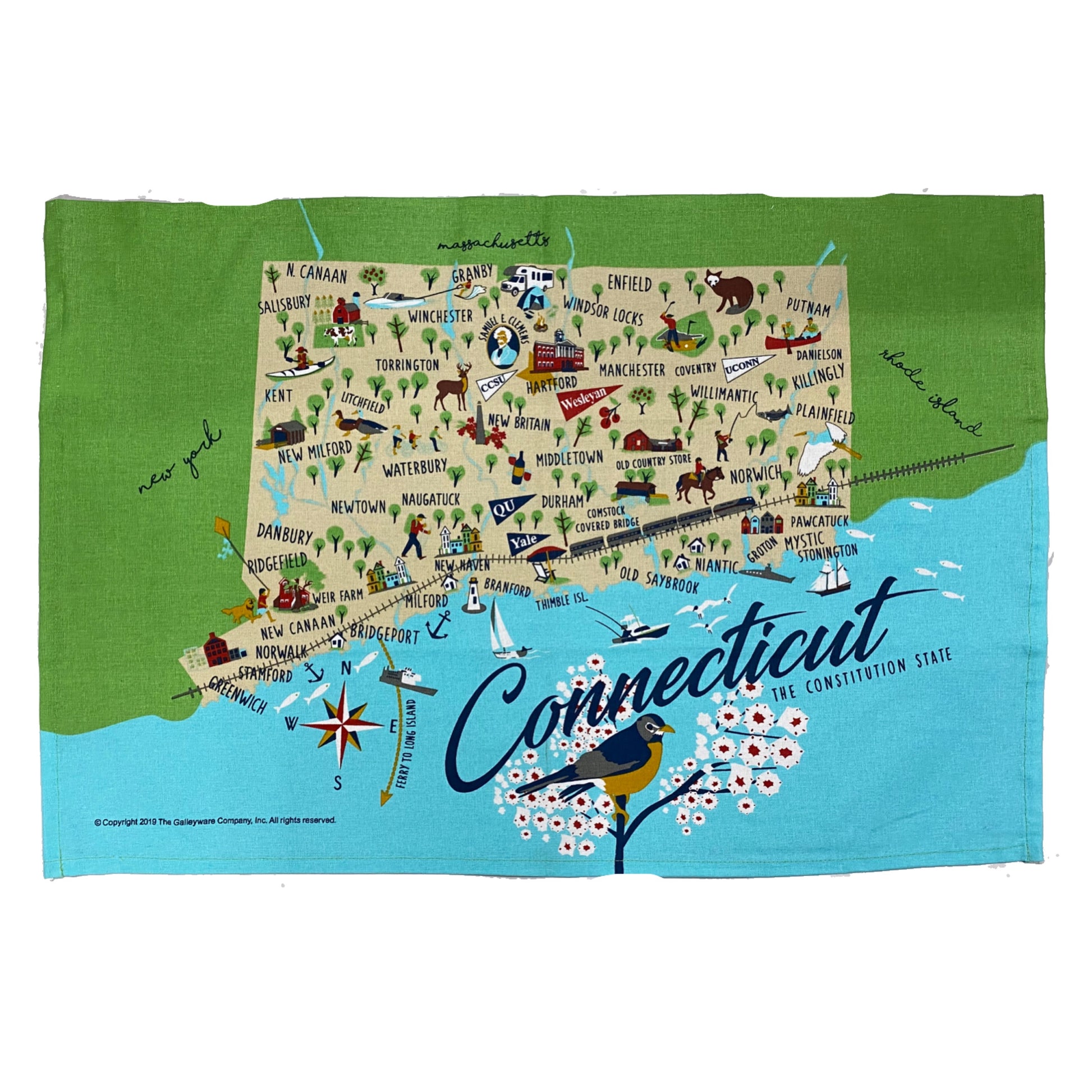 Connecticut State Map Kitchen Towel - 28-in - Mellow Monkey