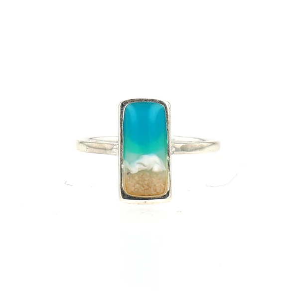 The Shoreline Bar Ring - Resin Wave Adjustable Ring - Sterling Silver - Mellow Monkey