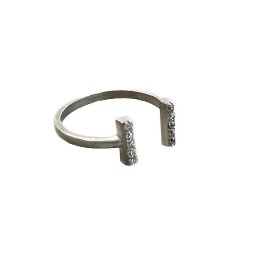 Silver Rhinestone Studded Bar Ring - Mellow Monkey