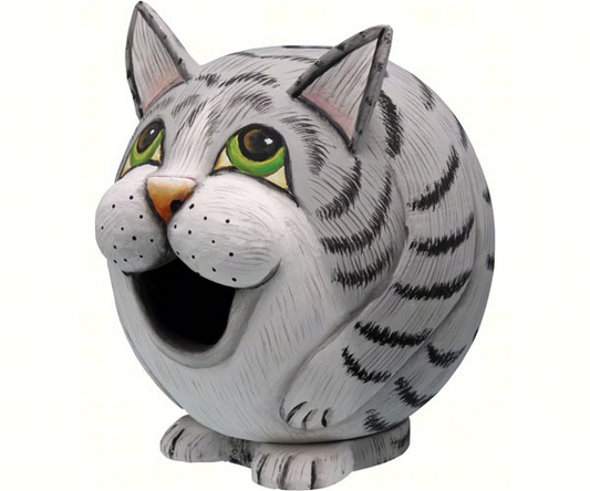 Grey Tabby Cat Gord-O Hanging Bird House - Mellow Monkey