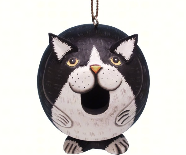 Black & White Cat Gord-O Hanging Bird House - Mellow Monkey