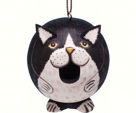 Black & White Cat Gord-O Hanging Bird House - Mellow Monkey