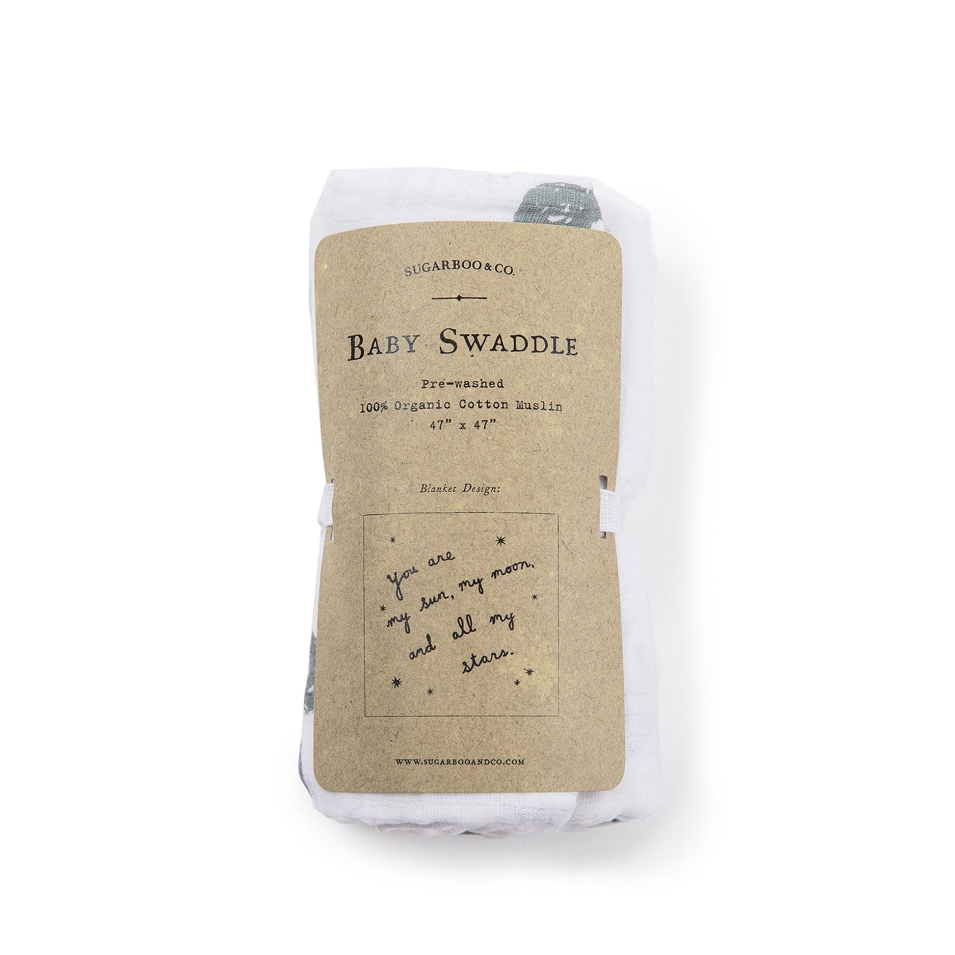 Organic Cotton Muslin Baby Swaddle - You Are My Sun, My Moon And All My Stars - Mellow Monkey