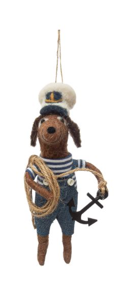 Wool Felt Sailor Dog Ornament - 5-1/2"H - Mellow Monkey
