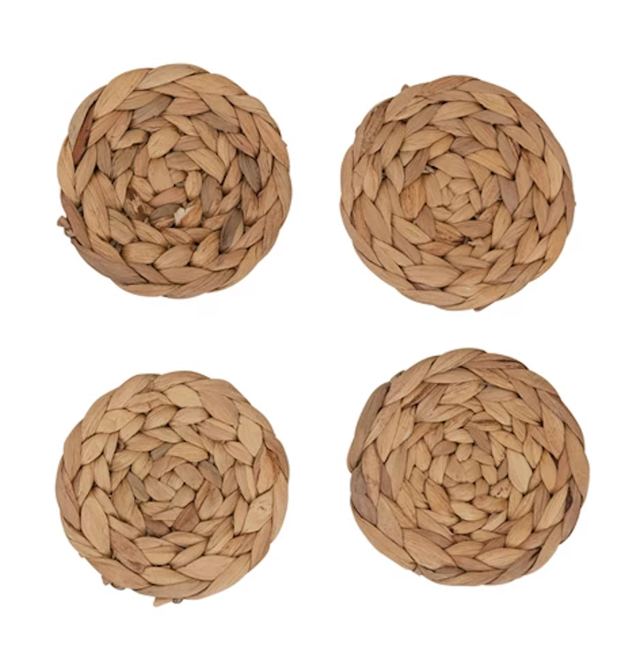 Set of Hand-Woven Water Hyacinth Round Coasters - 4-in - Mellow Monkey