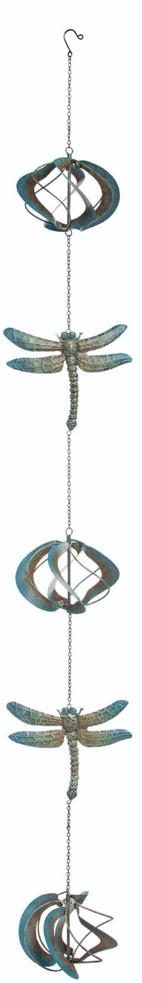 Metal Dragonfly Spinner Rain Chain - Blue/Green - 68.75-in - Mellow Monkey
