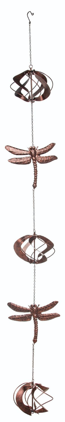 Metal Dragonfly Spinner Rain Chain - Copper - 68.75-in - Mellow Monkey