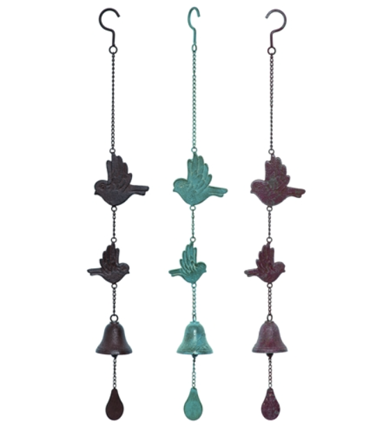Antiqued Metal Bird Bells - 3 Styles - 35-1/2-in. - Mellow Monkey