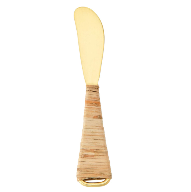 Gold Finish Cheese Knives w/ Rattan Wrapped Handles in Drawstring Bag - Set of 3 - Mellow Monkey