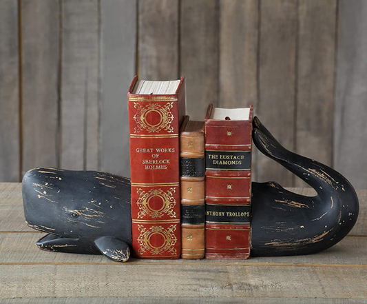 Distressed Black Whale Bookend Set - 11-in - Mellow Monkey