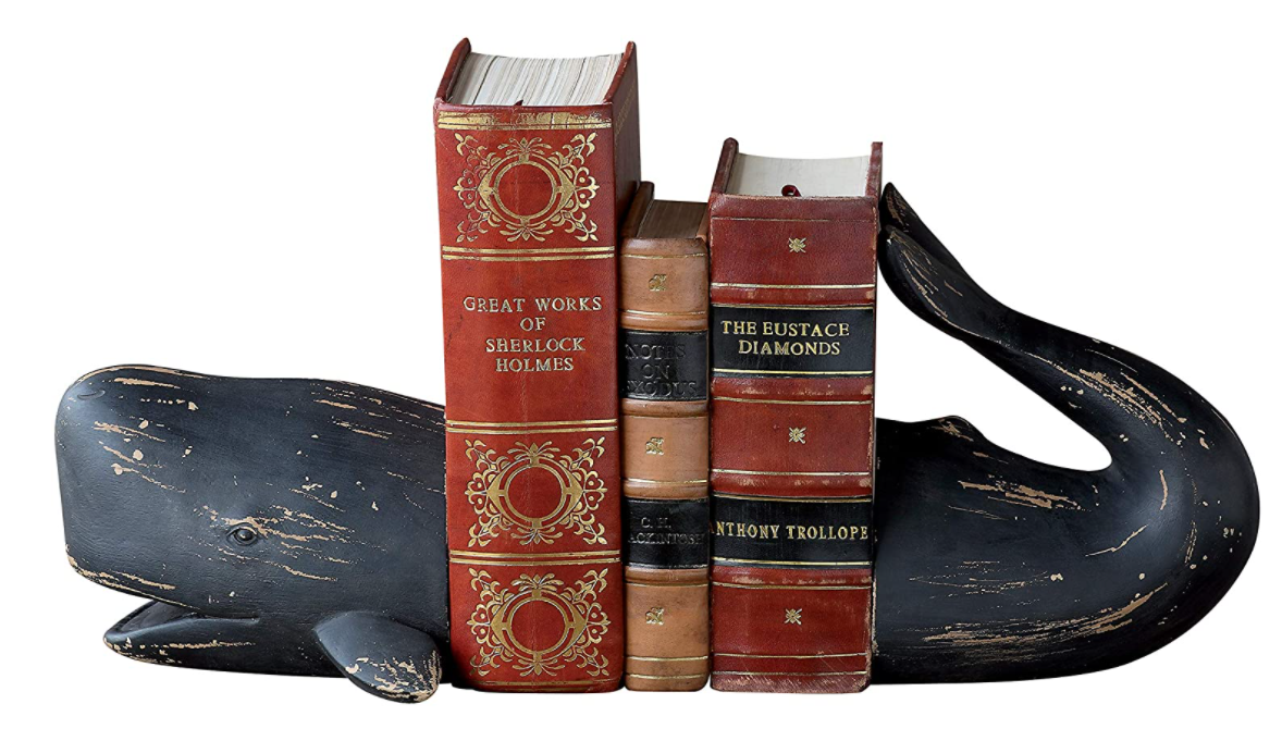 Distressed Black Whale Bookend Set - 11-in - Mellow Monkey
