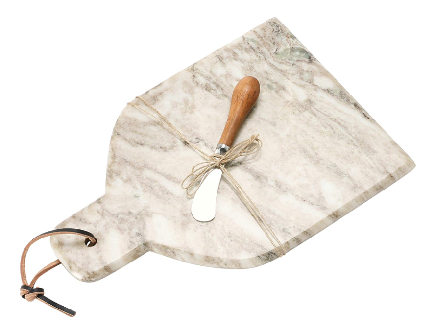 Marble Cheese/Cutting Board w/ Canape Knife, Buff Color - 12-in. x 8-in. - Mellow Monkey