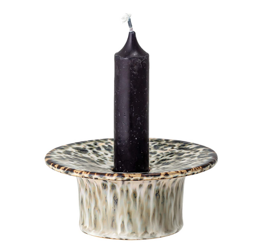 Green Stoneware Taper Holder with Reactive Glaze - 4-in. - Mellow Monkey
