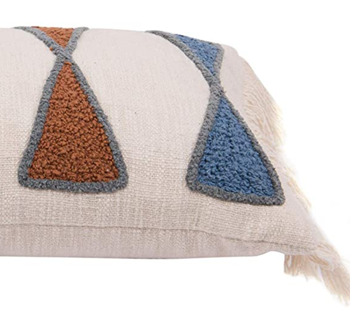 Rectangular Cotton Pillow with Abstract Embroidery - 24-in. x 12-in. - Mellow Monkey