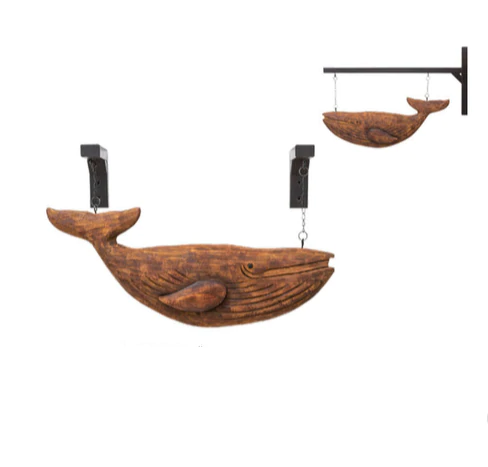 Wood-Carved Sperm Whale Wall Hanging (Mounts 2 Ways) - 24-in. - Mellow Monkey