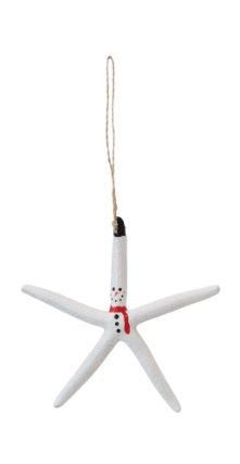Small Hand-Painted Natural Starfish Snowman Ornament - 3-1/2" - Mellow Monkey