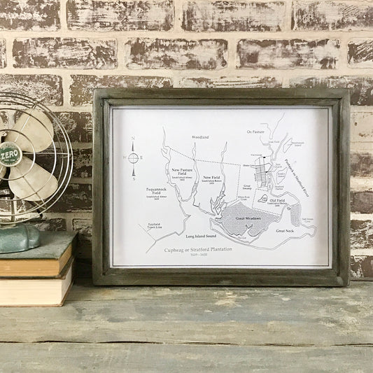 Stratford Cupheag Map - Reclaimed Wood Frame - Brown Wax - 18-1/8-in - Mellow Monkey