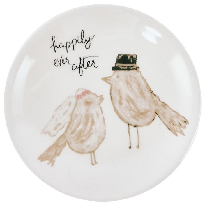 Happily Ever After - Two Birds - Ceramic Wedding Trinket Dish - 3-in - Mellow Monkey