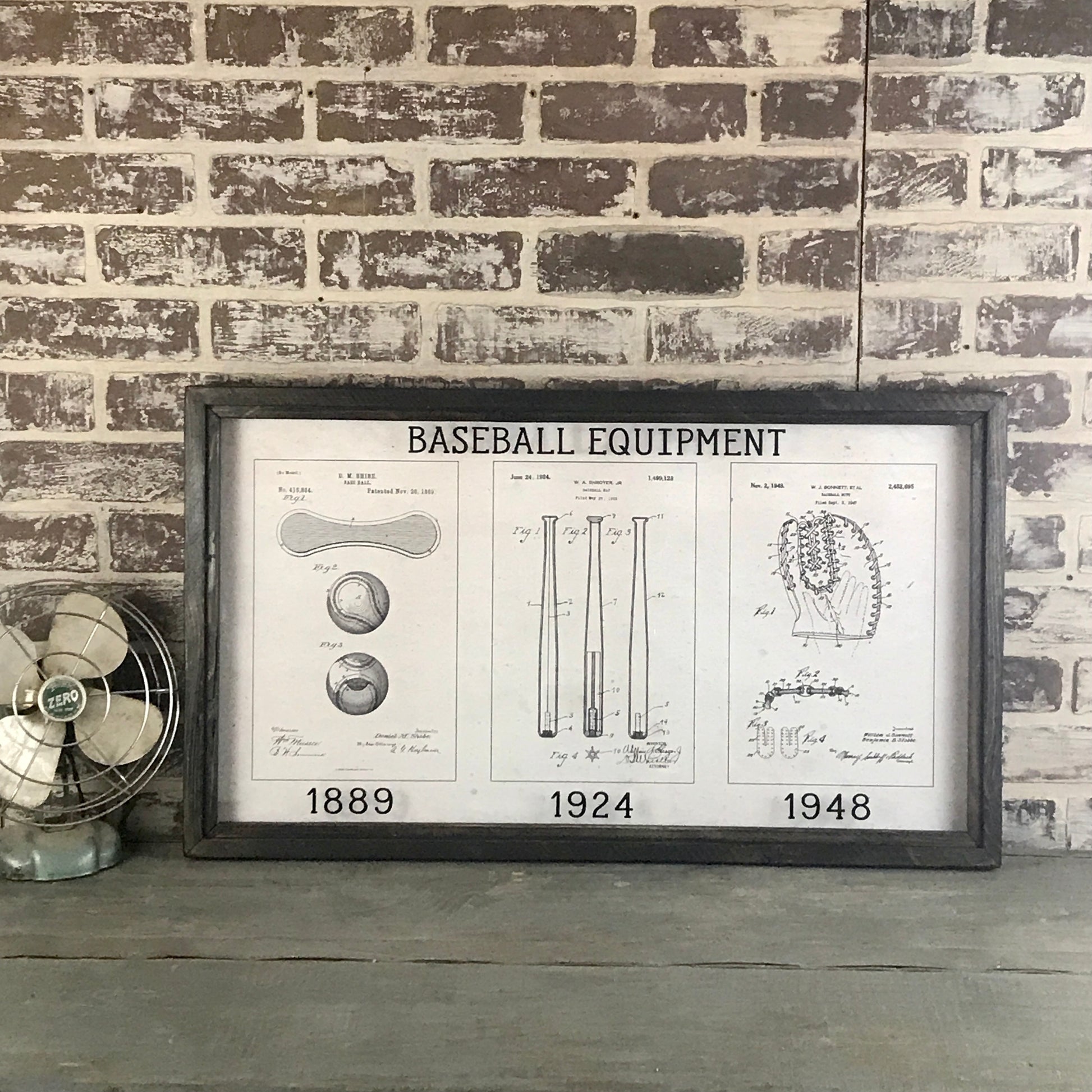 Vintage Baseball Patent Office Drawing Trio - Framed Shadowbox 21-in - Mellow Monkey