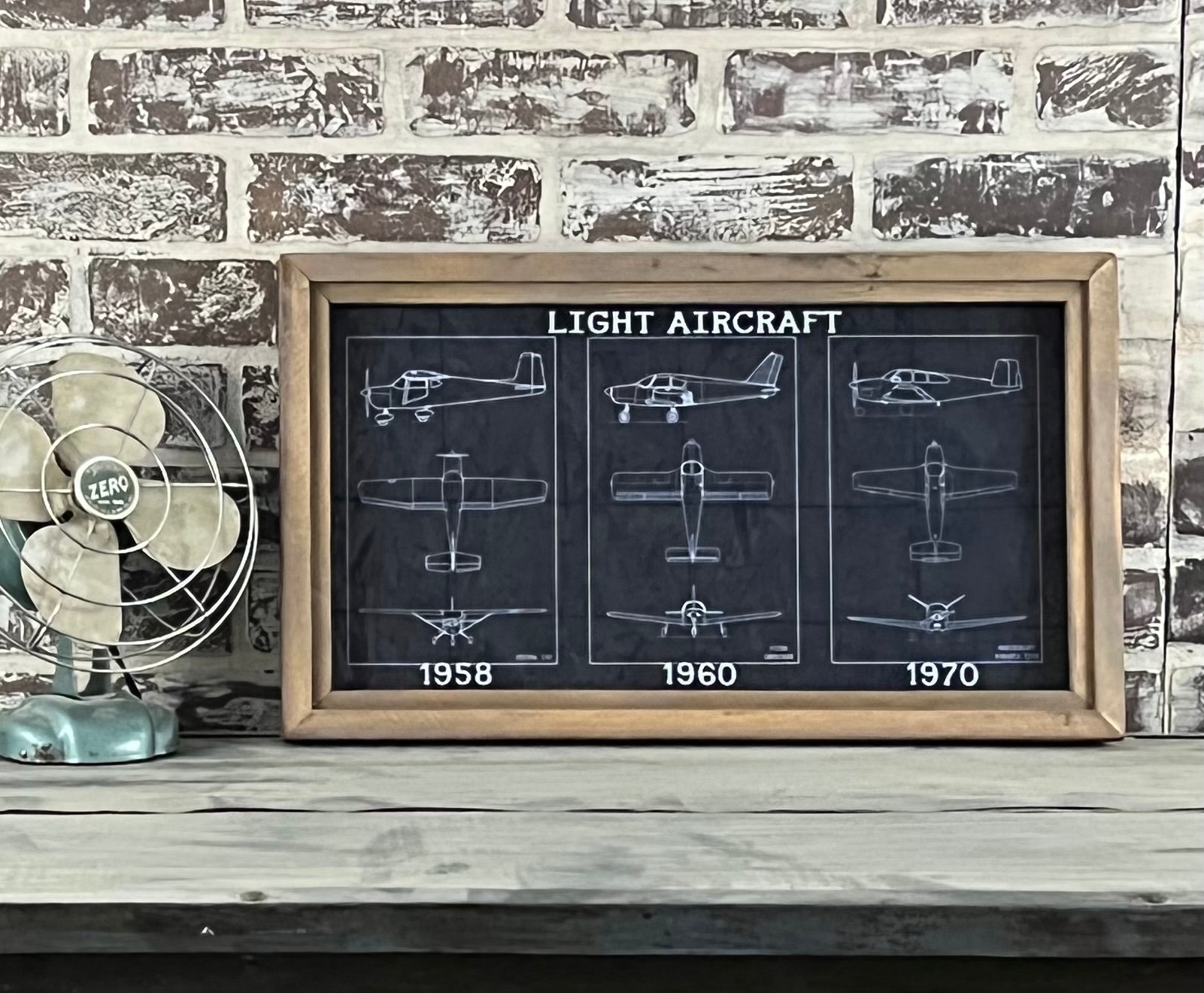 Vintage Light Aircraft Patent Office Drawing Trio - Framed Shadowbox 21-in - Mellow Monkey
