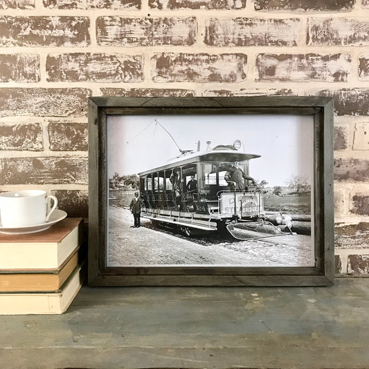 Washington Bridge (Stratford Milford Connecticut) Trolley Photo - Black and White - in Reclaimed Wood Frame - Grey - 18-in - Mellow Monkey