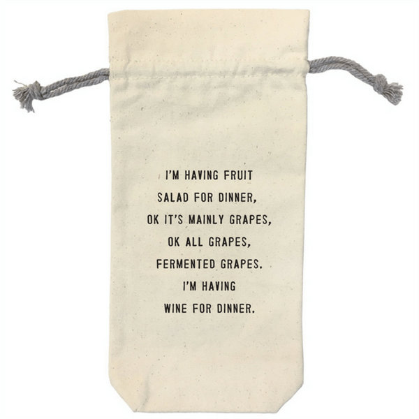 Canvas Wine Bag - I'm Having Fruit Salad For Dinner - Mellow Monkey