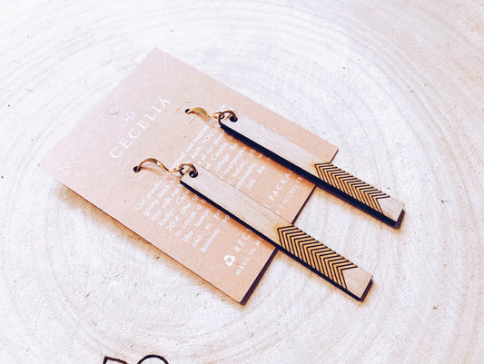 Chevron Wood Bar Earrings - Mellow Monkey