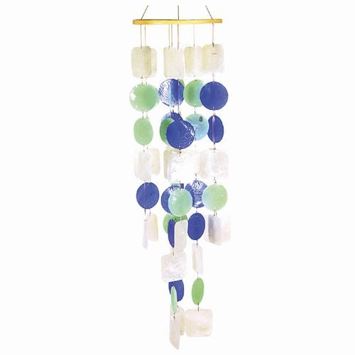 Island Spring Capiz Shell Mobile Wind Chime - Blue Green White - 26-in - Mellow Monkey