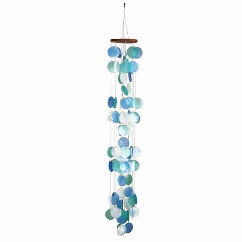 Cascading Turquoise, Green & White Capiz Shell Wind Chime - 25-in - Mellow Monkey