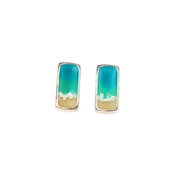 The Shoreline Bar Earrings - Resin Wave Earrings - Sterling Silver - Mellow Monkey