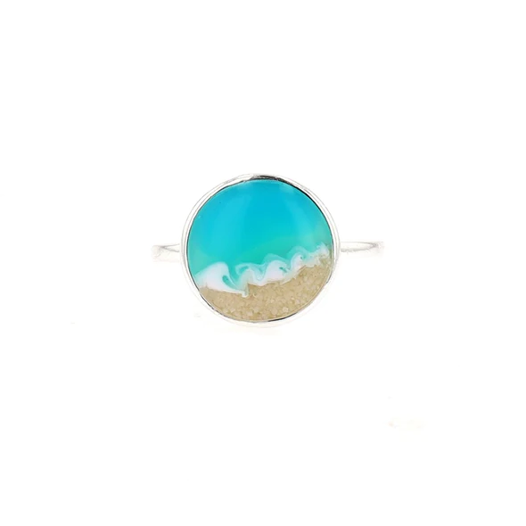 The Shoreline Circle Ring - Resin Wave Adjustable Ring - Sterling Silver - Mellow Monkey