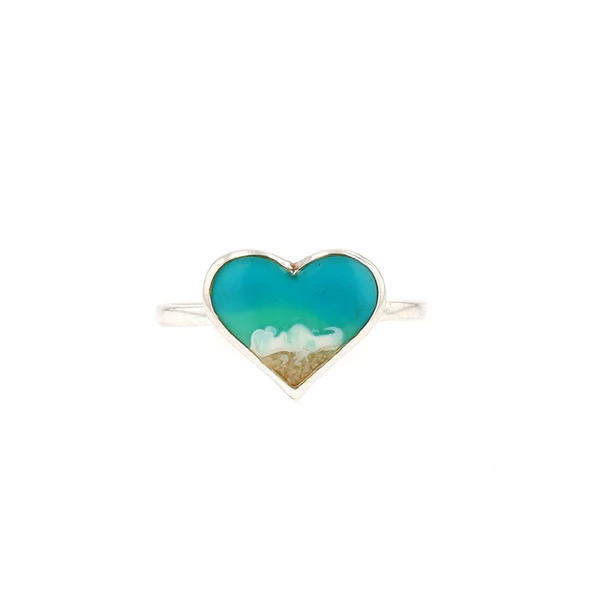 The Shoreline Heart Ring - Resin Wave Adjustable Ring - Sterling Silver - Mellow Monkey