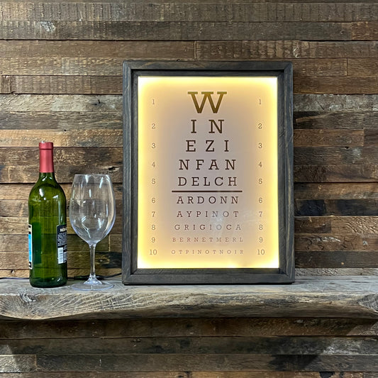 WINE Themed Lighted Optometrist Eye Chart Framed Shadowbox - 17-1/2-in - Mellow Monkey