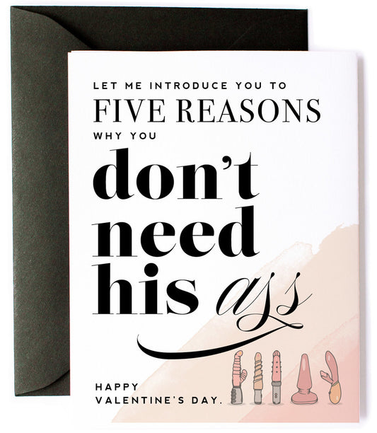Let Me Introduce You To Five Reasons You Don't Need His Ass - Humorous Valentine's Day Greeting Card - Mellow Monkey