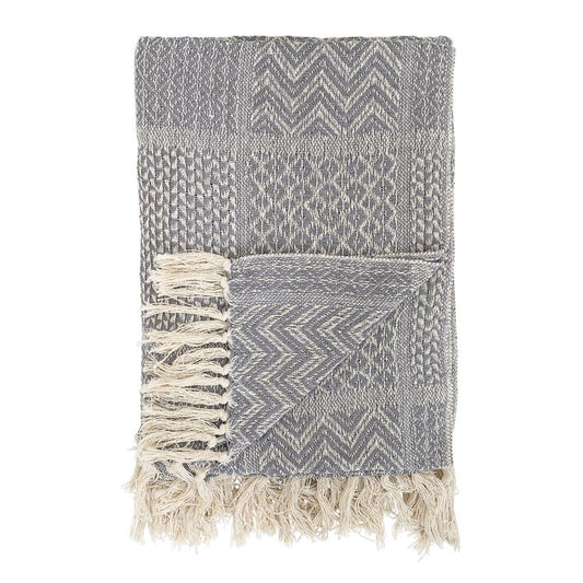 Recycled Cotton Blend Knit Throw with Fringe - 60-in - Mellow Monkey