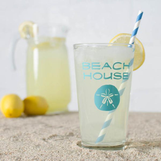 Beach House Pint Glass Turquoise Sand Dollar - Mellow Monkey