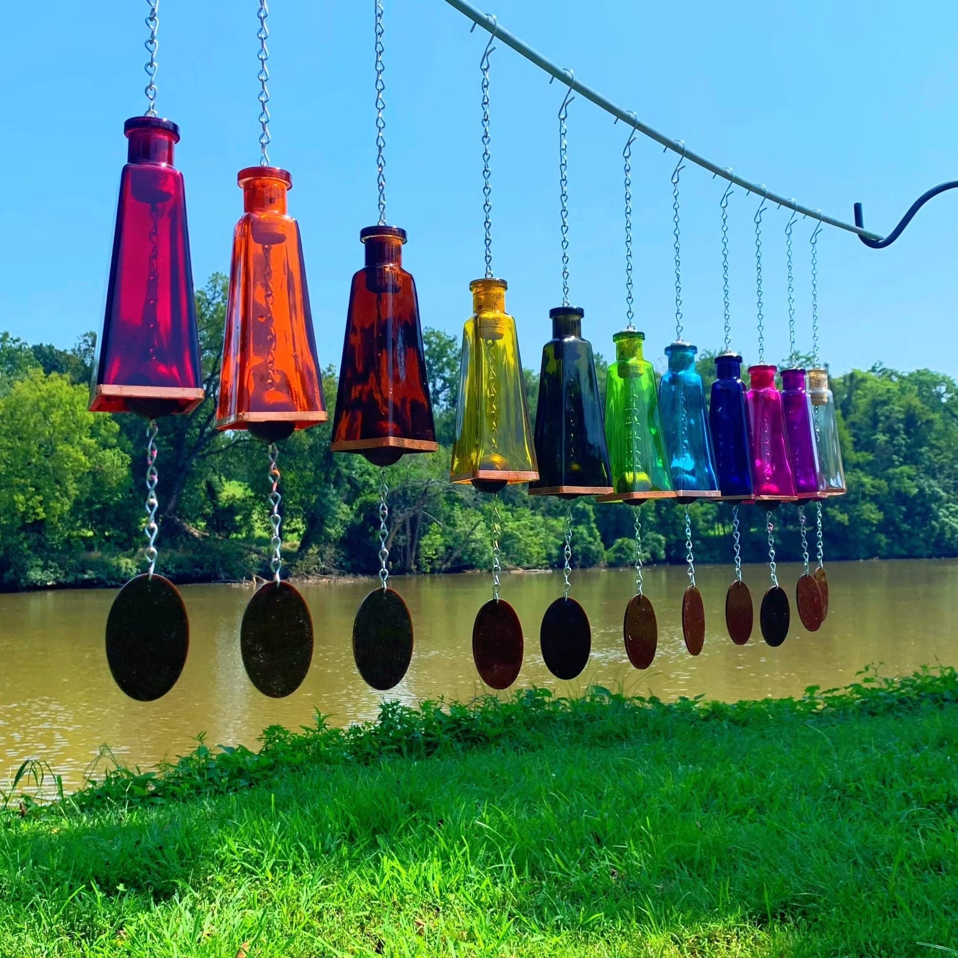 Glass Pyramid Bottle Wind Chime - Amber - Mellow Monkey