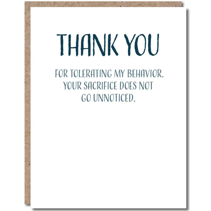 Thank You For Tolerating My Behavior - Apology Thank You Greeting Card - Mellow Monkey