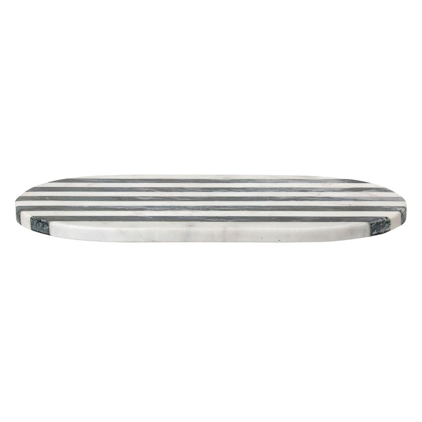 Black and White Striped Marble Tray Cutting, Cheese and Charcuterie Board - Oval - 15-in - Mellow Monkey