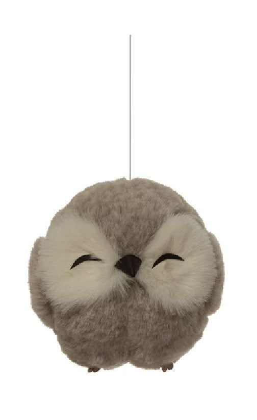 Faux Fur Owl Ornament 4-3/4-in - Mellow Monkey