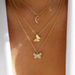 Gold Triple Chain Choker Necklace - Butterfly and Moon - Mellow Monkey