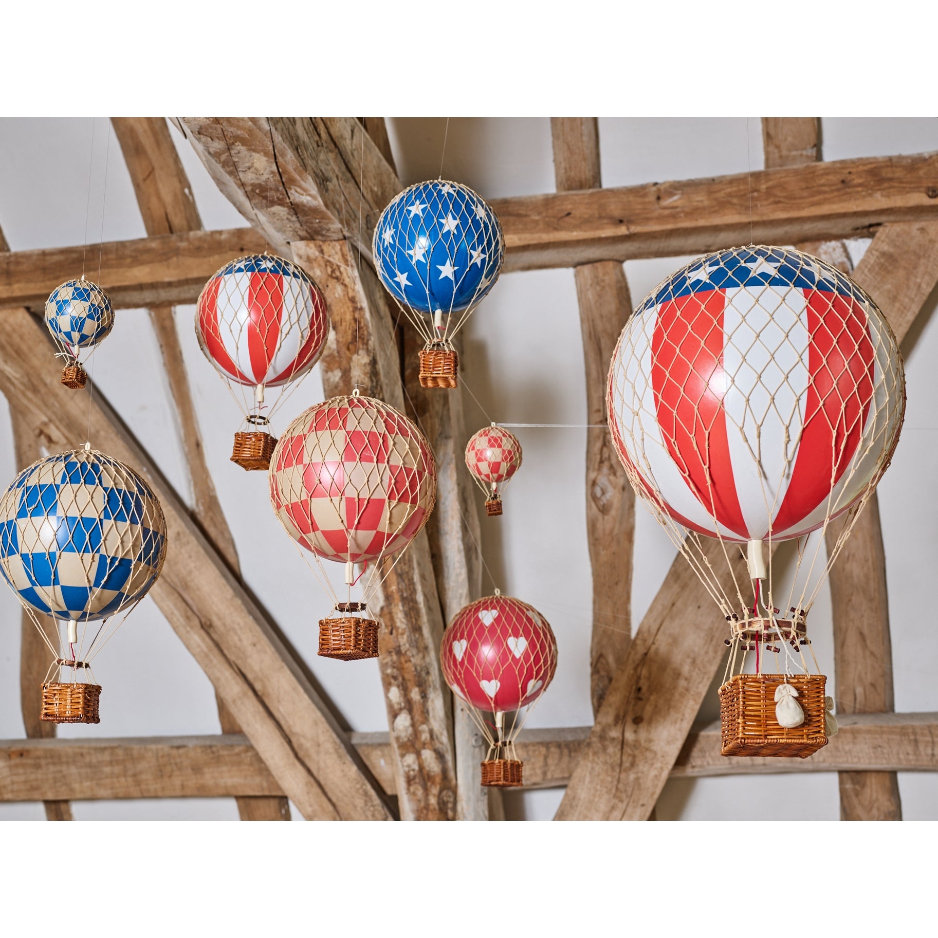 Floating The Skies Hot Air Balloon - Check Bleu - 3-1/3-in - Mellow Monkey