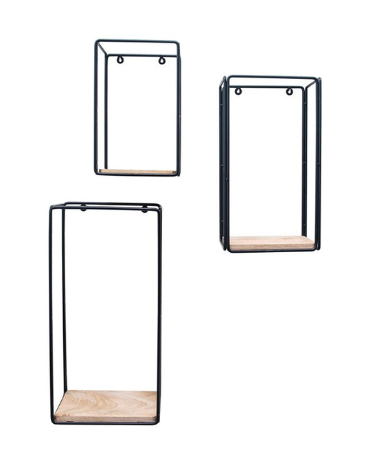 Metal Framed Wood Wall Shelves - Set of 3 - Mellow Monkey