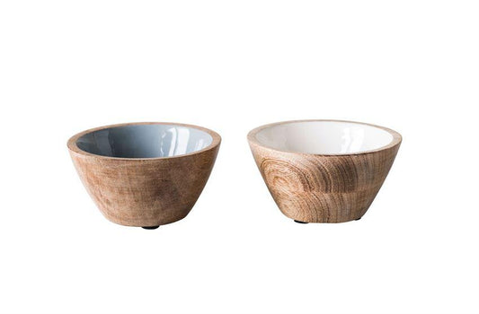 Round Enameled Mango Wood Bowl - 2 Colors - 5-in - Mellow Monkey