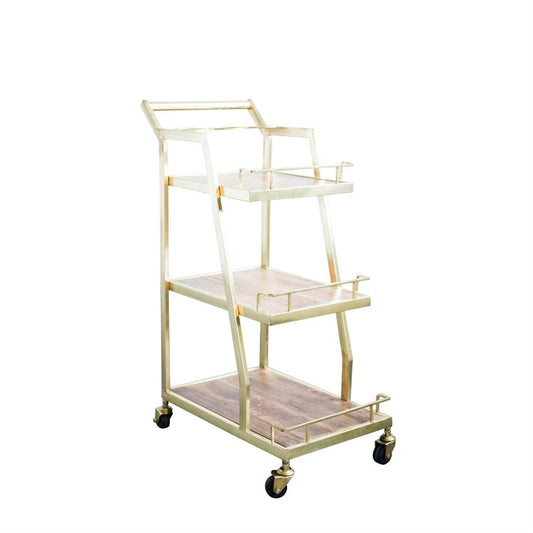 Wood and Metal Three-Tier Bar Cart with Caster Wheels - Gold - Mellow Monkey